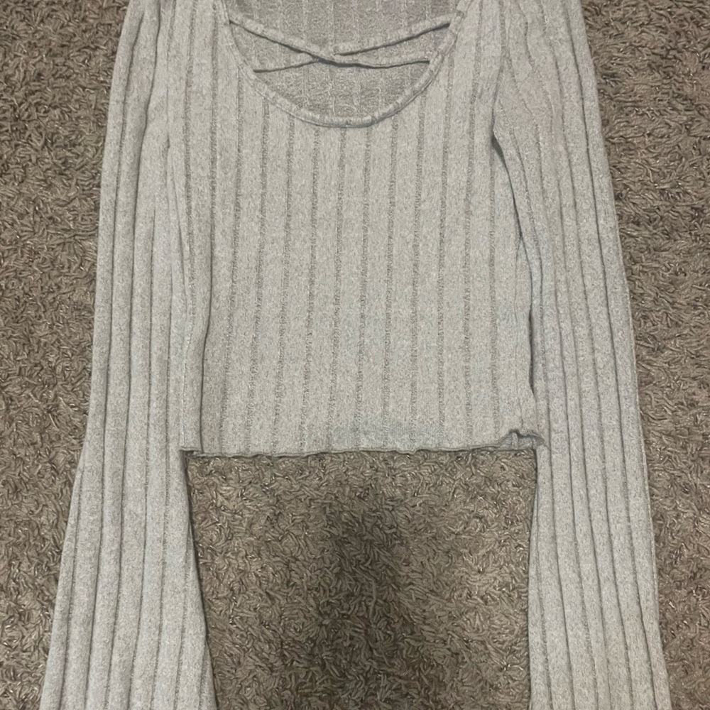 Gray Ribbed Long Sleeve Top